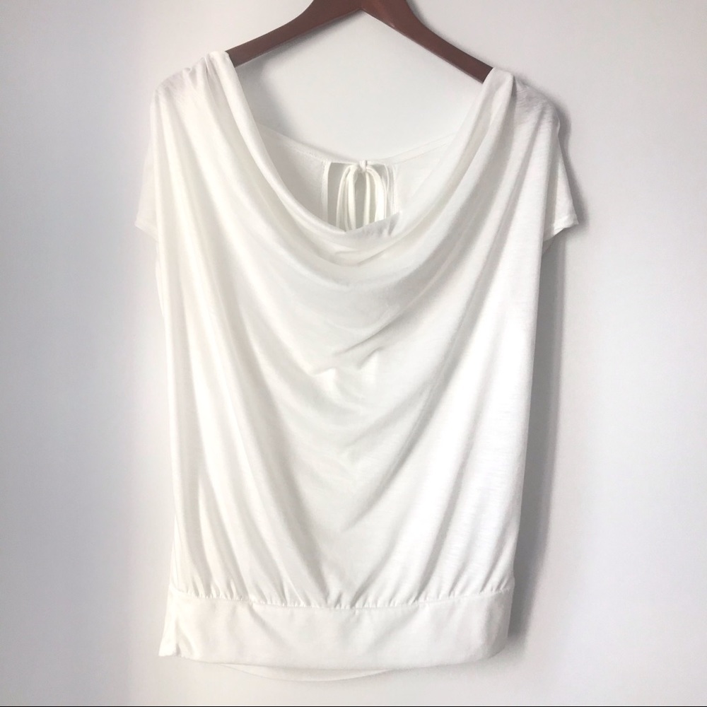 White Cowl Neck Slouchy Oversized Short Sleeve Top